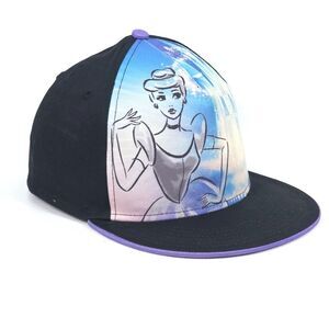 Disney Cinderella Snapback Hat Flat Bill Spellout‎ Logo All Over Graphic Kidcore